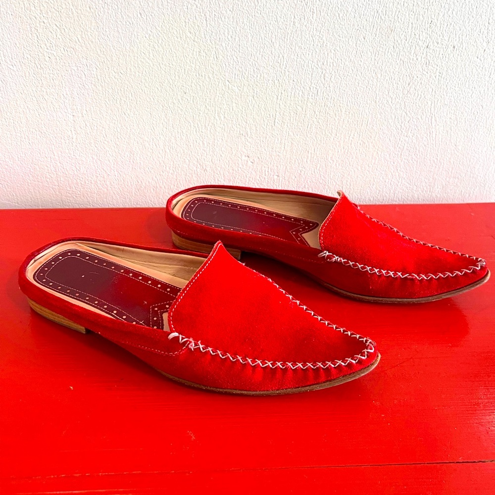 René Mancini red suede mules sz 38/8